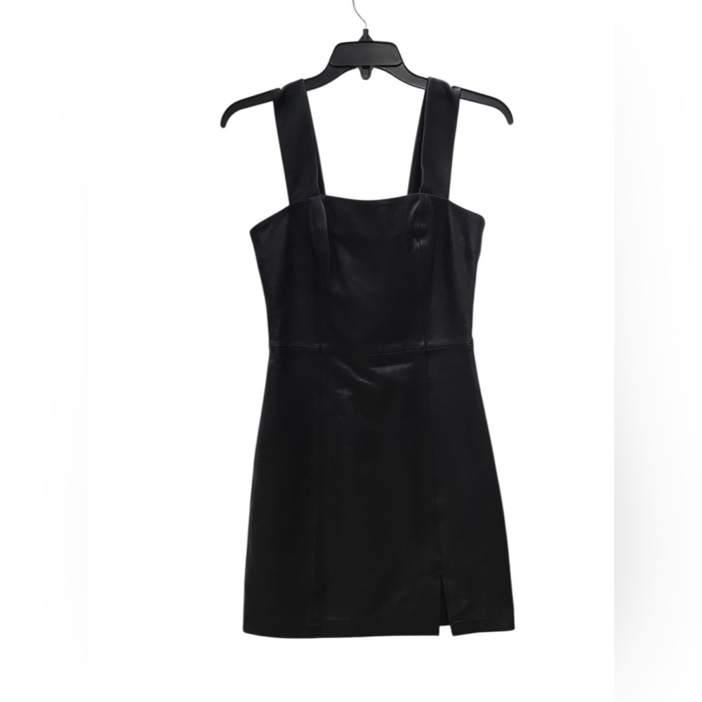 Reformation Black Faux Leather Square-Strap Mini Dress